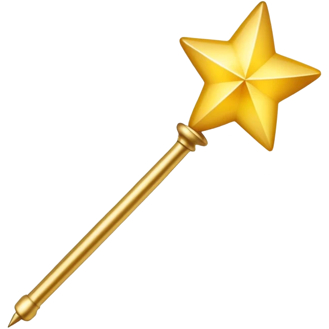 Magic wand with gradient yellow stars, golden handle with star tip, magical sparkles flying out, similar to Apple emoji style emoji