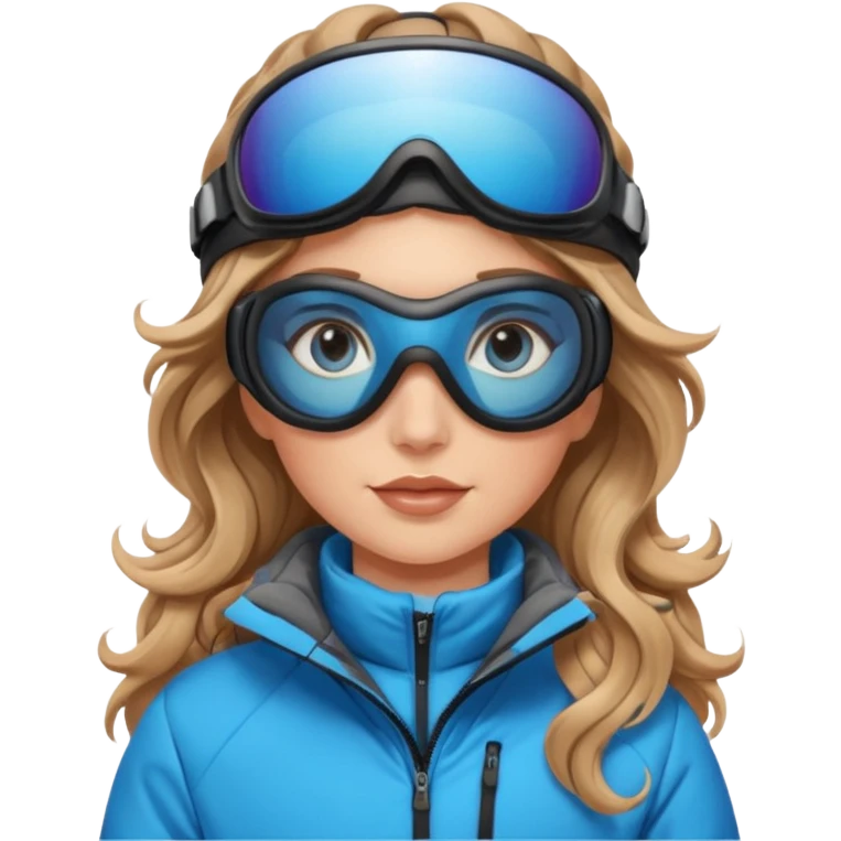 White Girl with light brown wavy long hair and blue eyes who likes to ski emoji