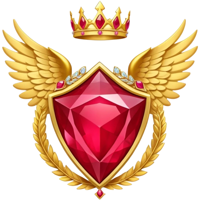 Big triangle rubby stone award-in-frame-decorated-with-big-golden-angel--wings and tiara emoji