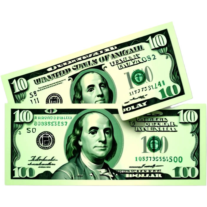 3D realistic US 100 dollar bill sticker, slight perspective, centered, clean cutout, transparent background, no text, no watermark emoji