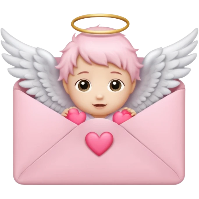 cute baby pink colored envelope with a cute pink heart on the middle with cute  pairs of baby angel wings emoji