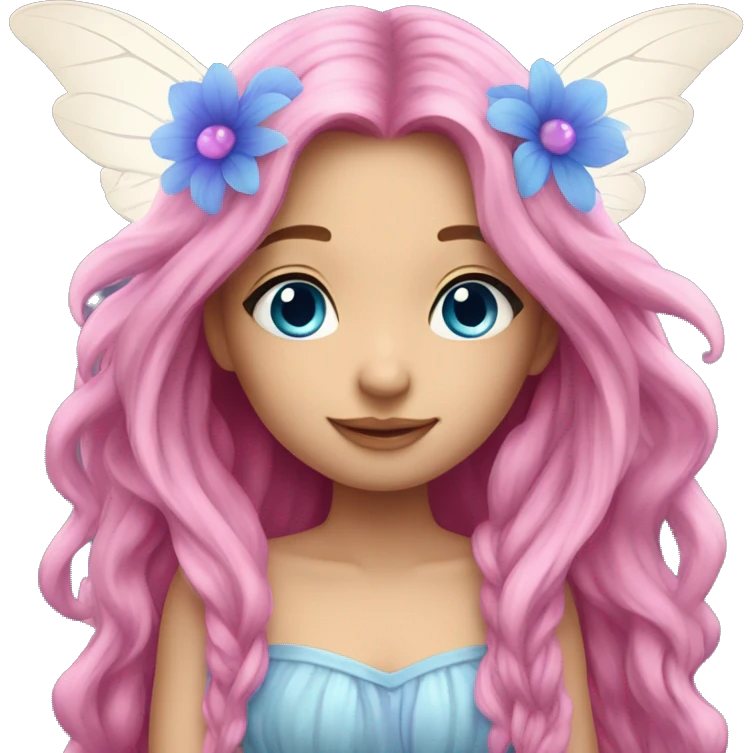 Beautiful, flower, fairy, pink, blue, purple, long hair, wings emoji