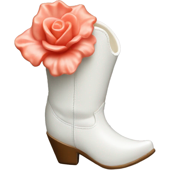 White cowgirl boot vase with coral sticking out of it emoji
