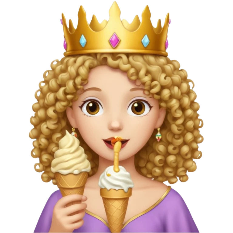 curly haired crowned princess with ice cream emoji
