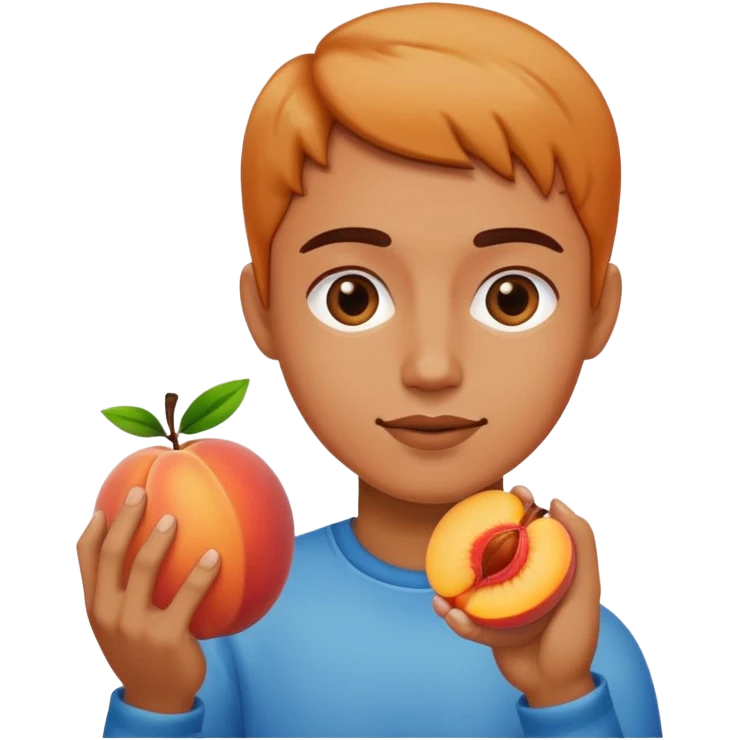 Touching the halved peach with a finger. emoji