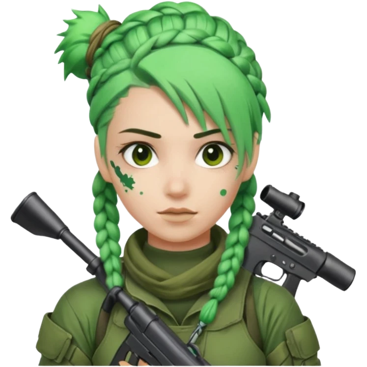 paintball player with geared face boy braided green hair emoji