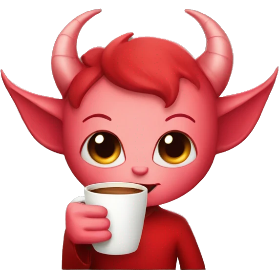 Cute devil drinking coffee emoji