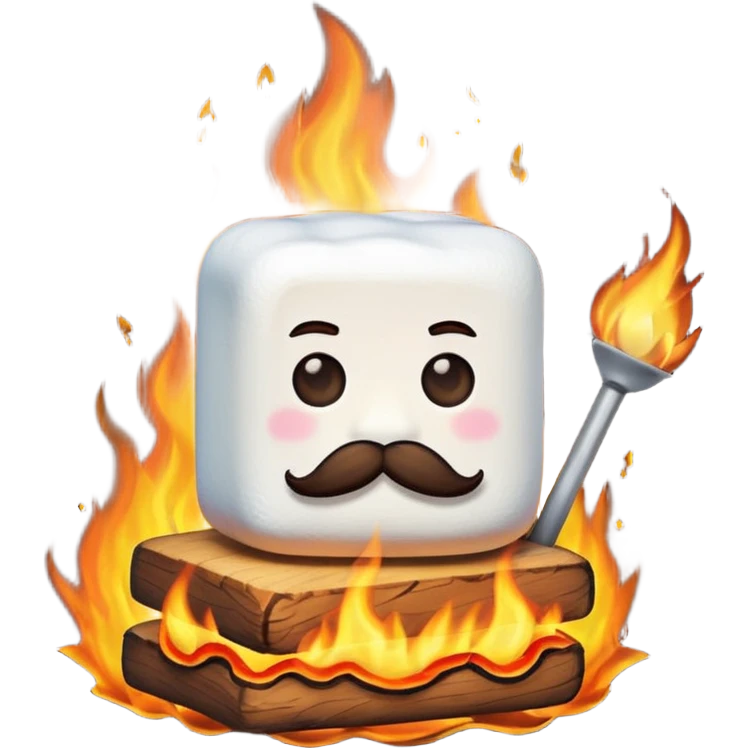marshmallow on firem with mustache emoji