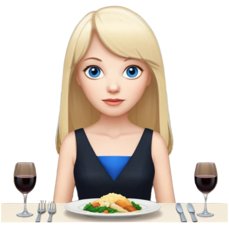 45 yr old white woman, pale skin, long straight blond hair parted in center, blue eyes, bangs, clothes for dinner emoji