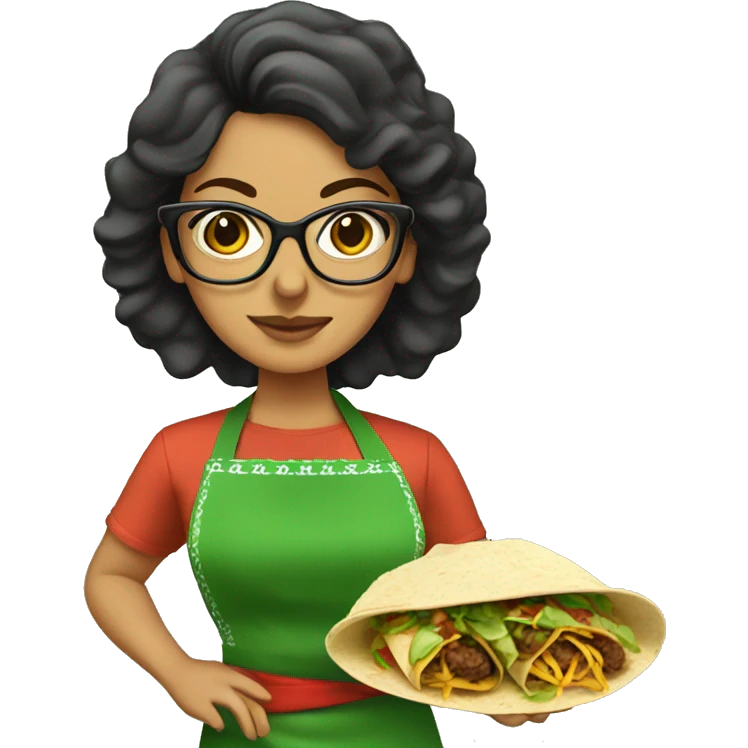 mexican lady green apron  with glasses cooking tacos emoji