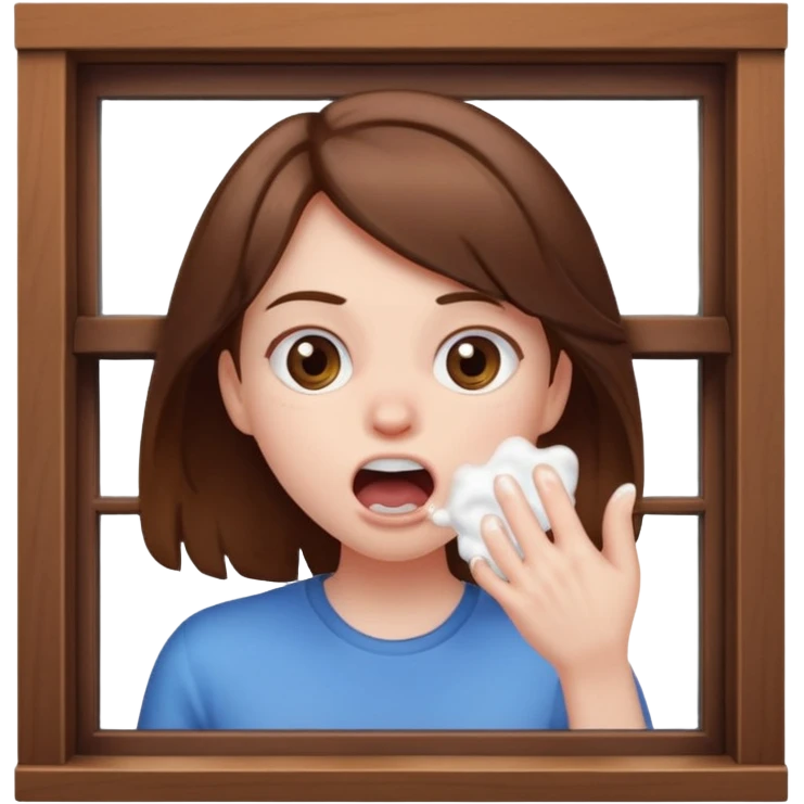 Brown haired girl Foaming at the mouth clawing at a window emoji
