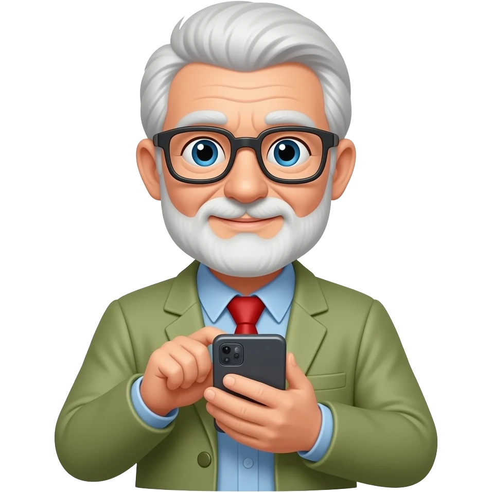 elder learning how to use electronic device emoji