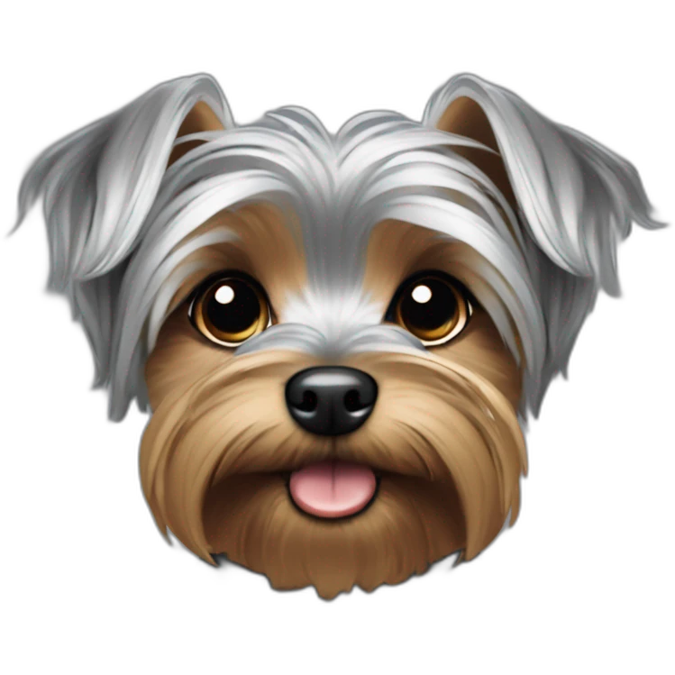 Silver Yorkie wearing pj’s droopy ears emoji