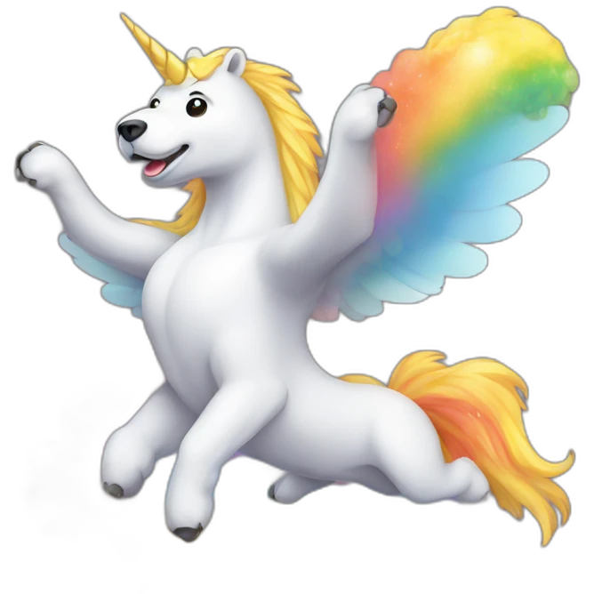 flying bear with wearing a unicorn rainbow corn emoji