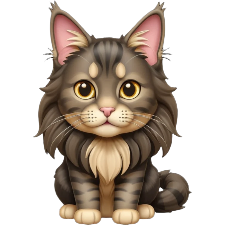 A 3D cartoon jet-black Maine Coon cat with large , glossy mane, soft spotlighting, cinematic 3D Memoji-style lighting. full body or half body. emoji