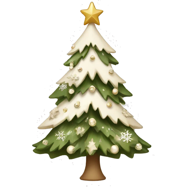 A Christmas tree with white and beige decoration and snowflakes  emoji