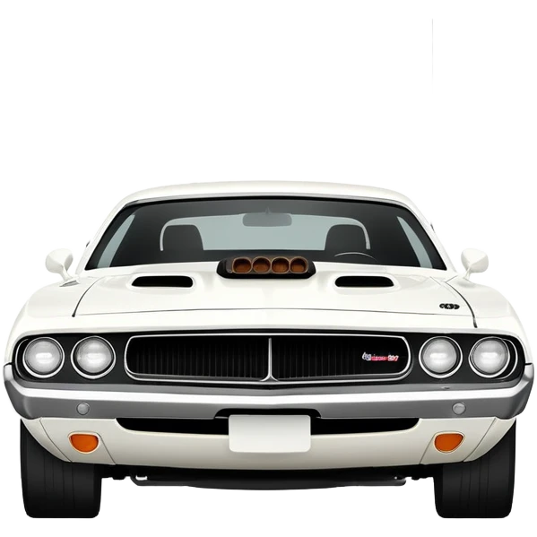 All-white 1971 Dodge Challenger from Tarantino's Death Proof, stylized iOS emoji look, clean white finish, iconic muscle car silhouette, simplified details emoji