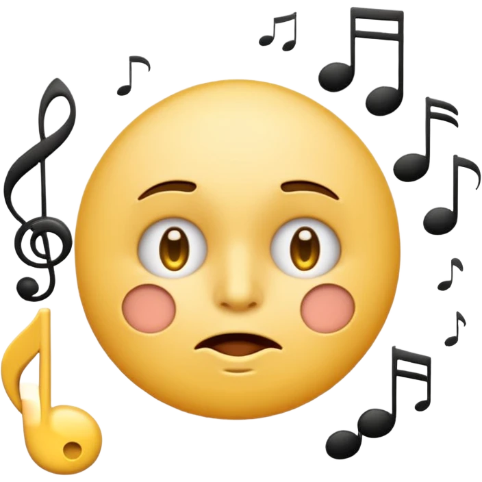 yellow circle face emoji whistling with music notes coming out its mouth and side-eyeing emoji