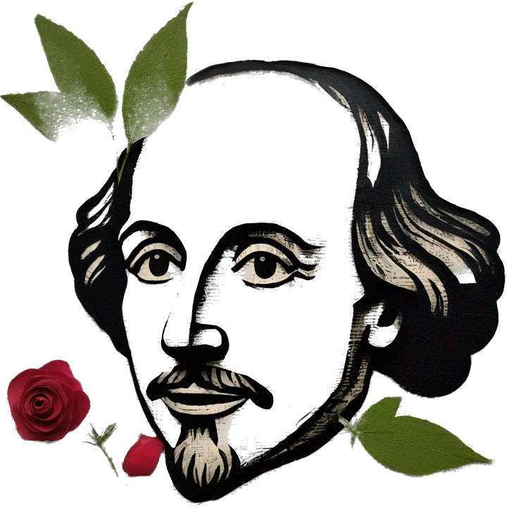 Shakespeare made of newspaper cuttings 420 hemp roses flowers plants leaves emoji