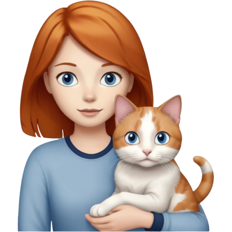 A ginger with blue eyes holding a very large dilute calico (grey, white, beige coloured) cat. emoji