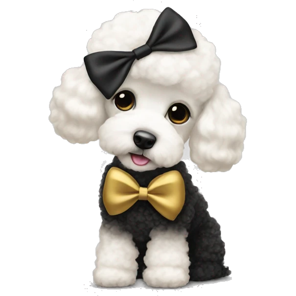 Black and gold bow on white poodle emoji