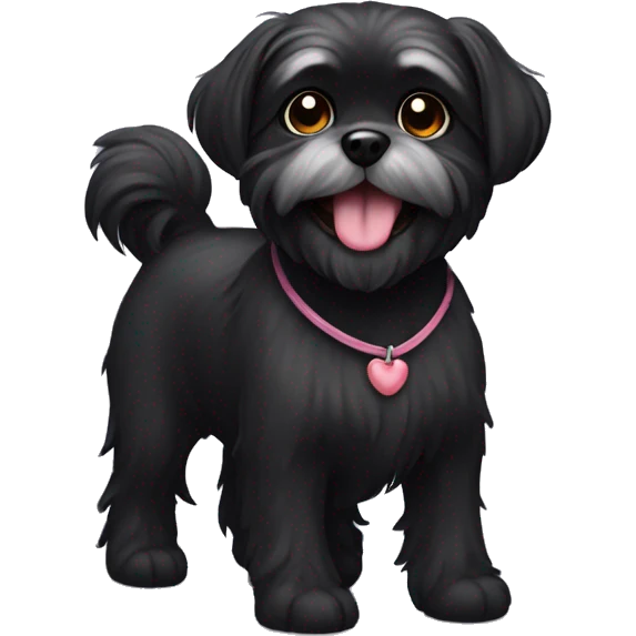 Black Shitzu dog with a happy face and a little heart on the side emoji
