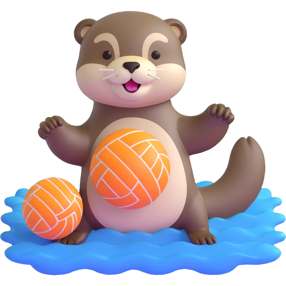 kawaii otter floating on water holding a volleyball with two paws emoji