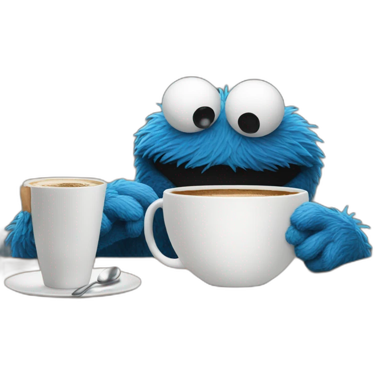 cookie monster with a cup of coffee emoji