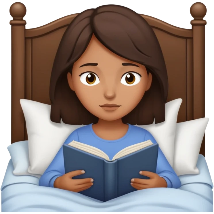 Sleepy Dark Tan brunette girl reading in bed  emoji
