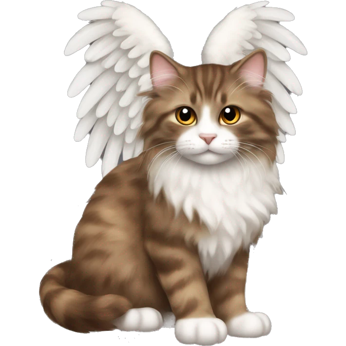 fluffy brown american curl cat with angel wings emoji
