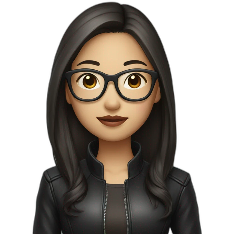 Asian girl in glasses and leather jacket whith dark long hair emoji