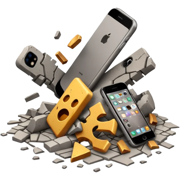 3D iPhone style emoji of debris and ruins, broken pieces of concrete and metal scattered, chaotic structure, isolated on white background, soft shadows, high detail, playful and cute. emoji