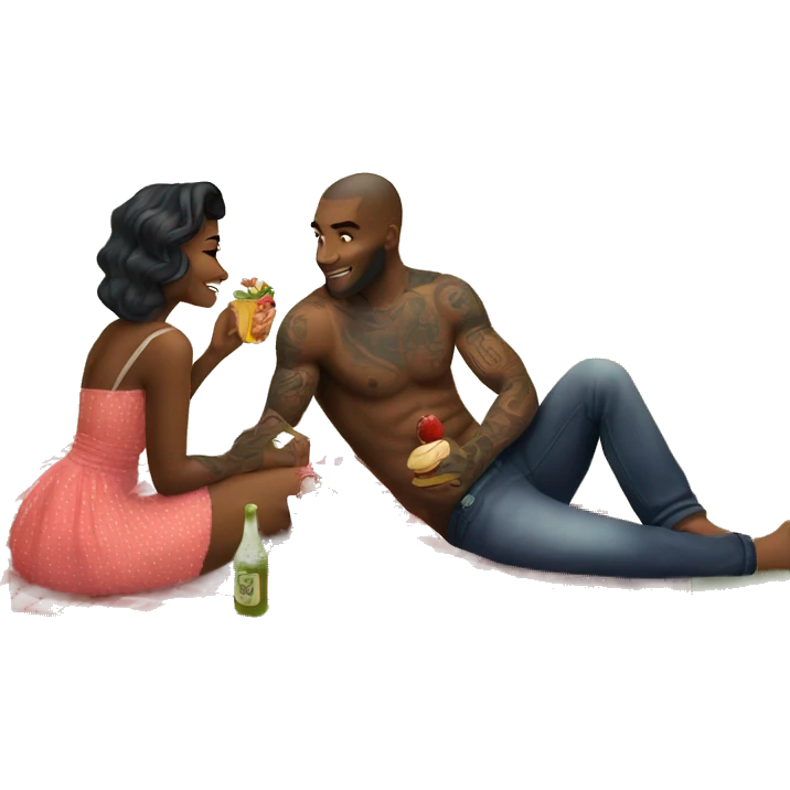 Romantic picnic date for beautiful tattooed couple emoji