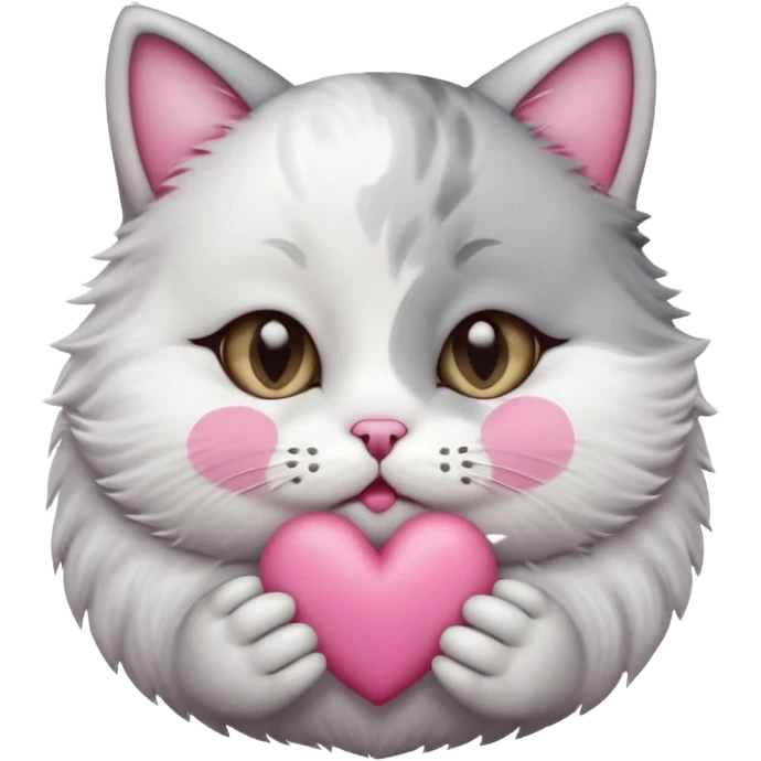 A cute circular cat blowing a smooch kiss with heart and little bite on the lower lip emoji