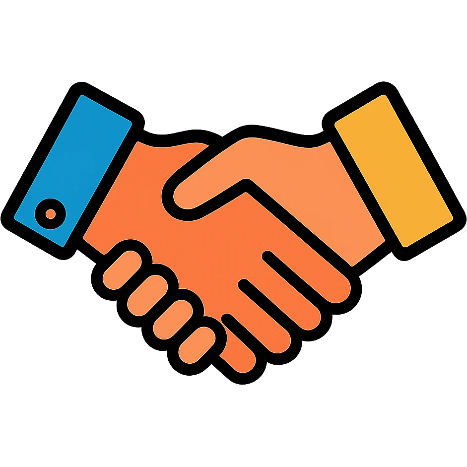 two hands closing a business deal, handshake, color outline icon style, clean and modern, with black outlines emoji