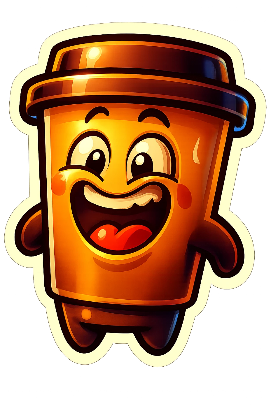 Tall coffee cup, dramatic, nervous laugh emoji