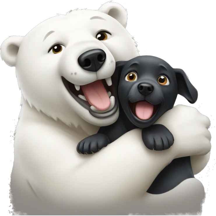Happy polar bear tackling a black Labrador  emoji