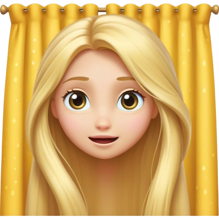 Cinematic Adorable Rapunzel Portrait Emoji, Playfully peeking out from behind a curtain of hair, big sparkling eyes, cheeks flushed with excitement, exuding charm and innocence, an absolute delight! emoji