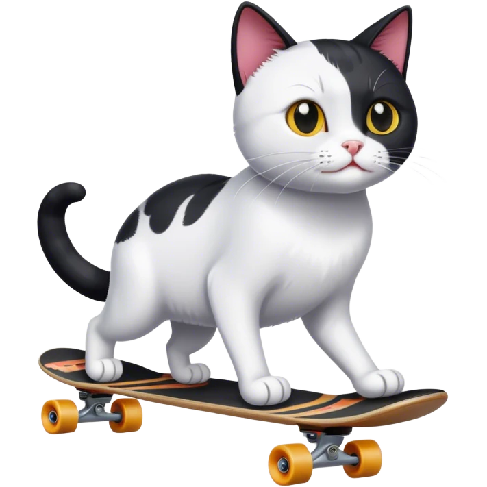 White and black cat on a skateboard emoji