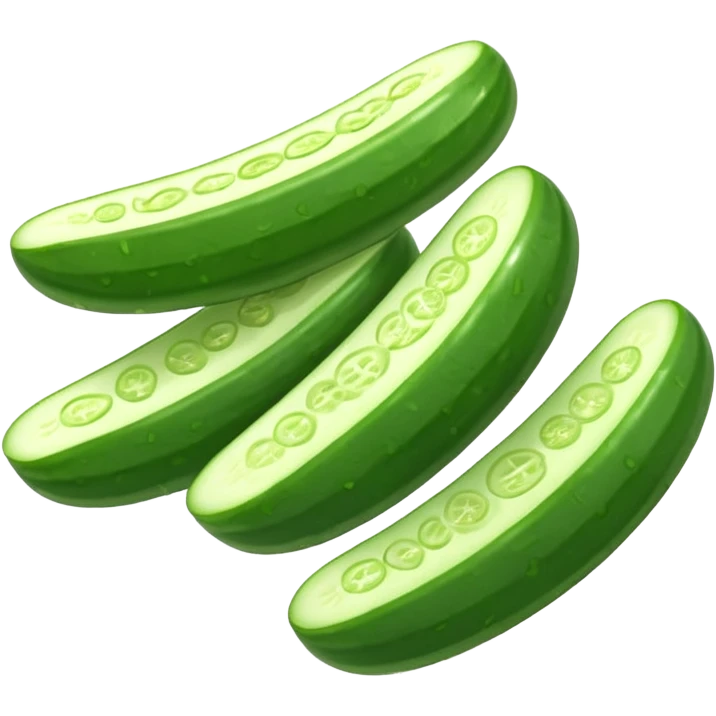 cucumber object icon, fresh cucumber slices, glossy texture, 3D cartoon, mobile game icon style, clean background, no text, no watermark
 emoji