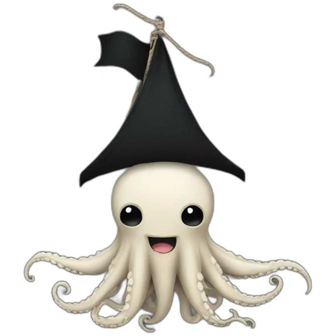 cute kraken hanging a black flag emoji