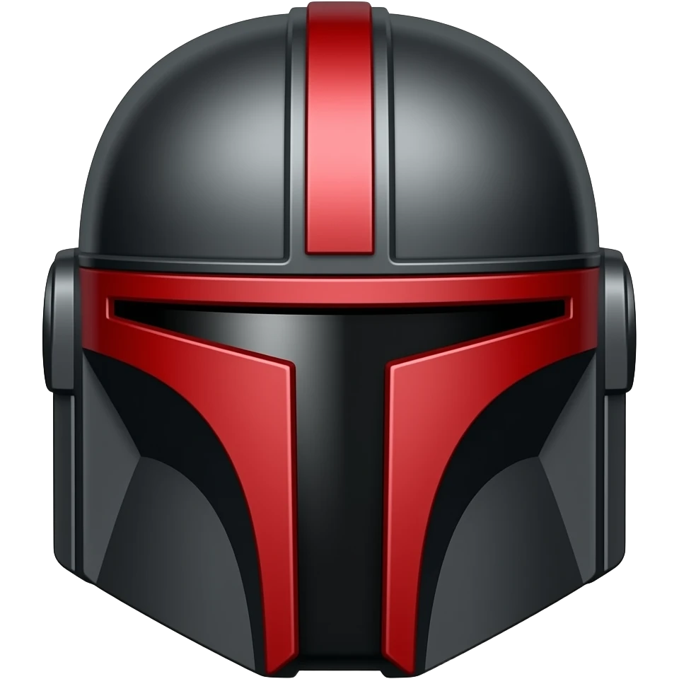A black mandalorian helmet that has red markings all over it emoji
