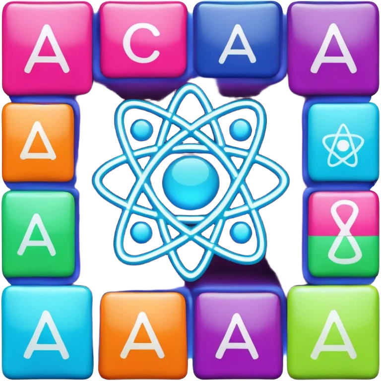 Generate 8 unique emoji-style icons representing chemical element tiles, atomic symbols, colorful science grid blocks, and laboratory chemistry themes. emoji