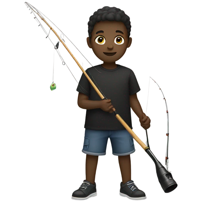 dark-skinned boy in black shirt fishing emoji