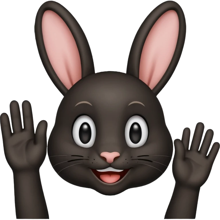 emoji d'une tête de lapin noire qui dit bonjour de la main emoji