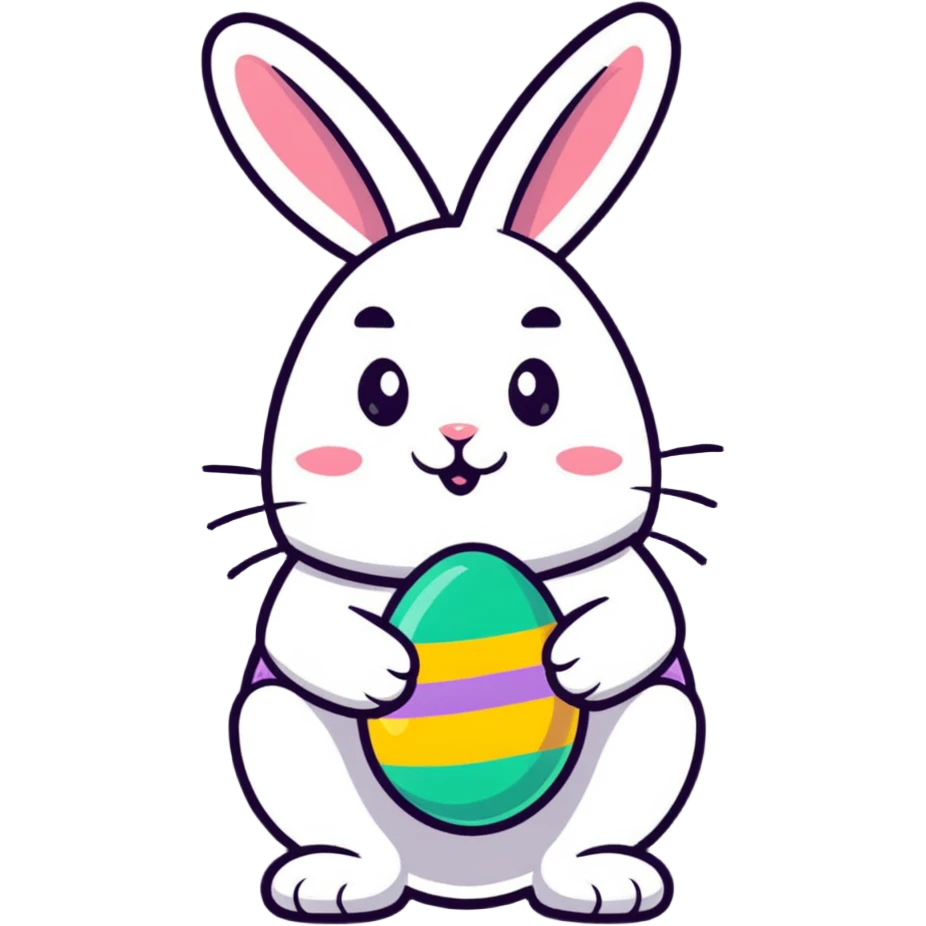 Easter bunny holding a decorated egg emoji