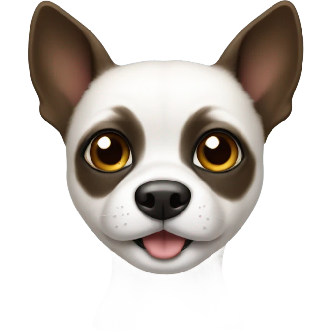 Small dog’s face with white muzzle, dark fur around eyes, black nose, and a curious, sweet expression. emoji