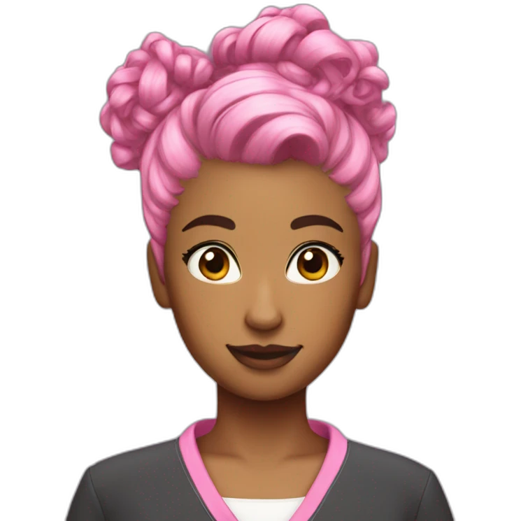 Pink hair messy bun uniform emoji