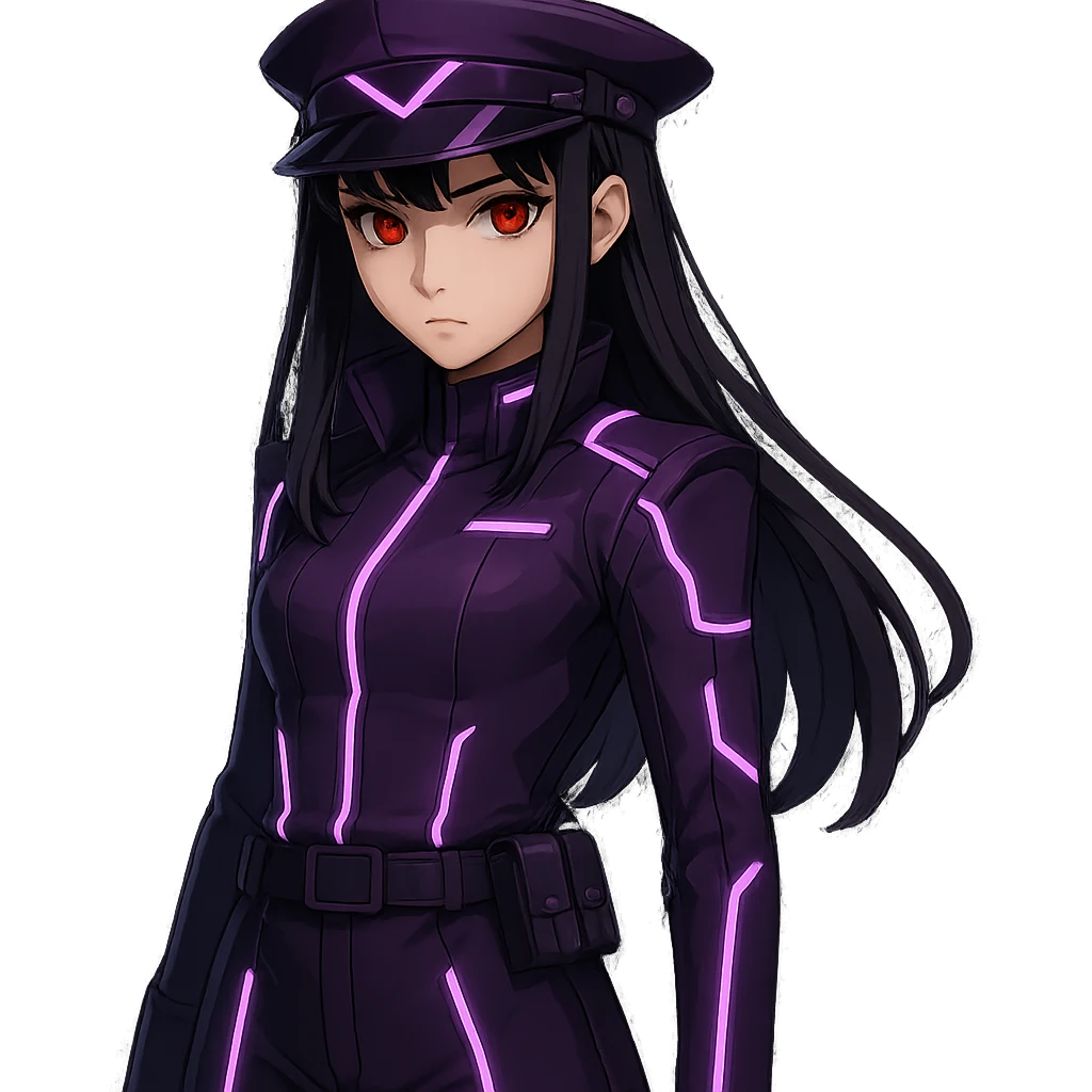 Change the uniform color to purple, keep the cyberpunk officer style, no background. emoji