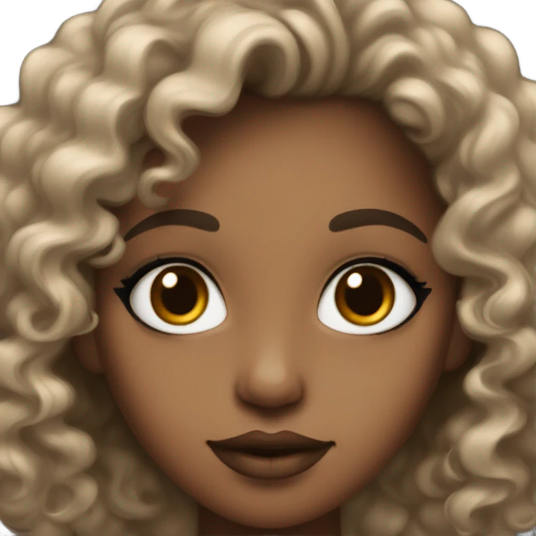 A mixed black and white girl, with curly 4a hair and brown almond eyes , matte lipstick on  emoji
